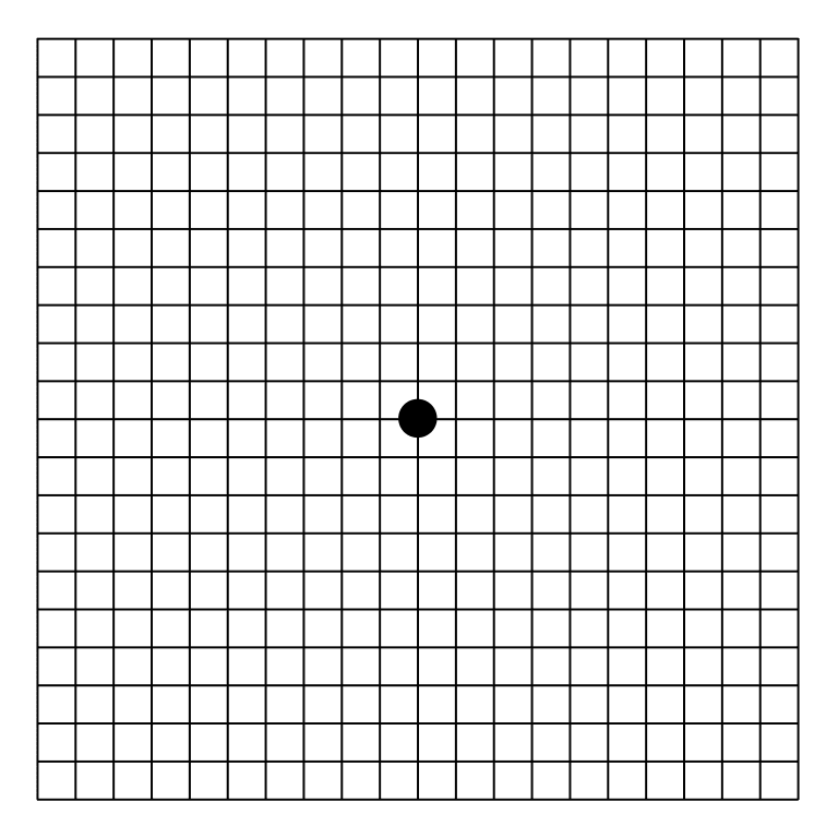 Black Amsler grid with white lines for monitoring central vision