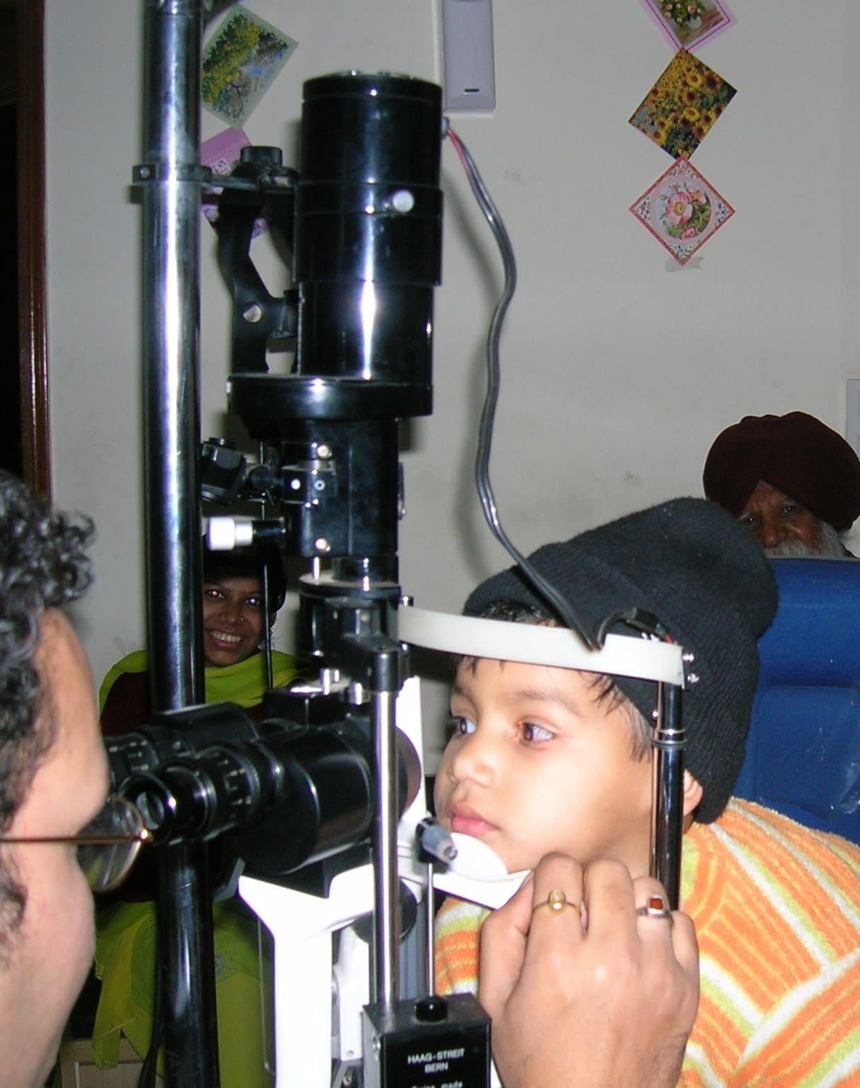 Slit-lamp microscope being used to examine the front of the eye