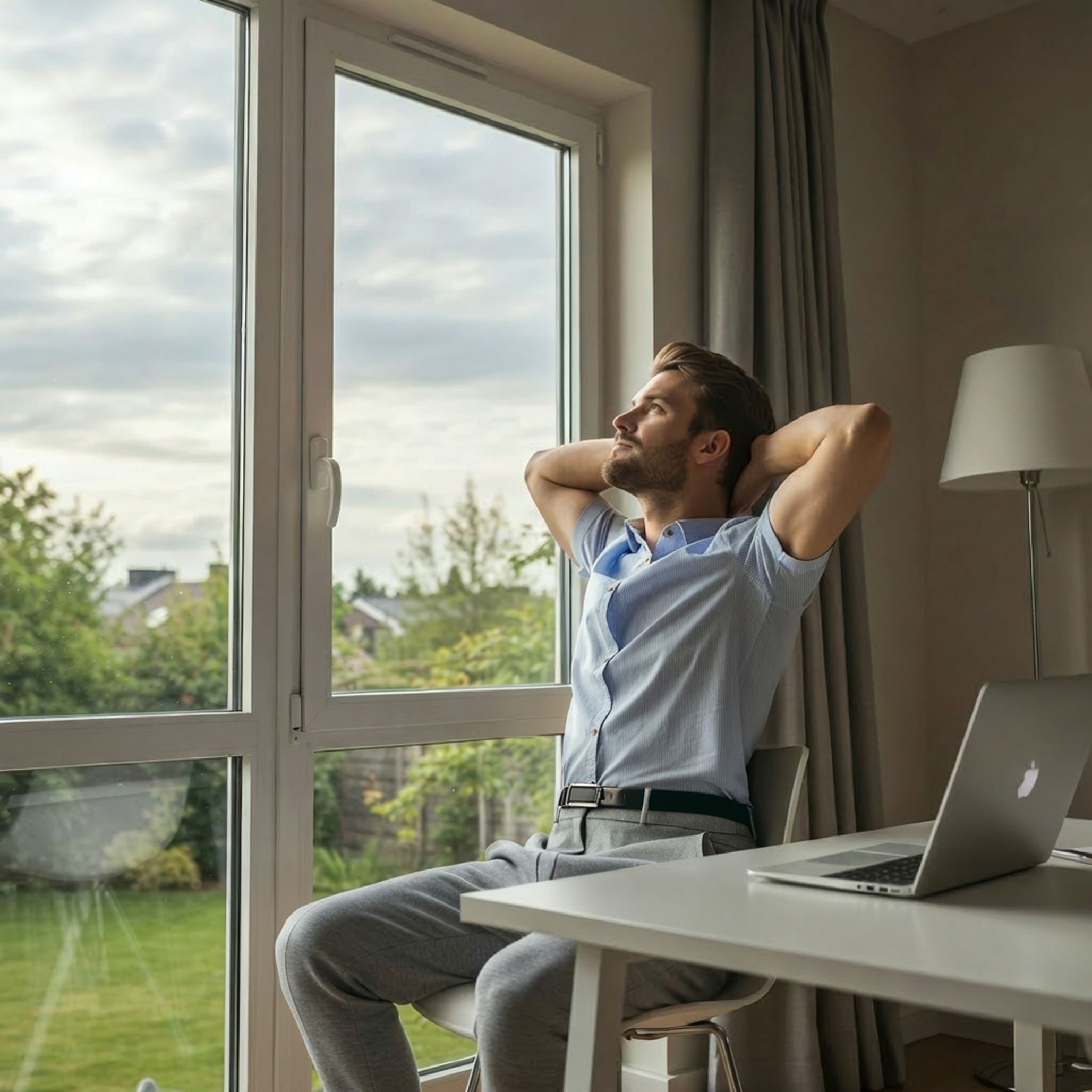 Man Leisurely Looking out of Window